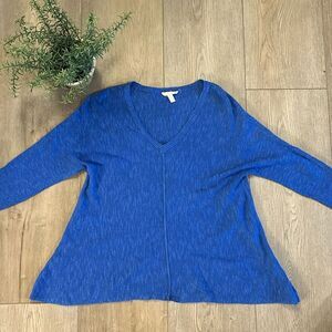 EILEEN FISHER LINEN AND COTTON BLEND V NECK BLUE LIGHTWEIGHT SWEATER SIZE XS